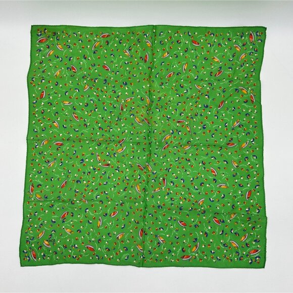 Vintage Echo Green Scarf Flying Saucers Hand Rolled Edge Retro Retro Fashion - Picture 3 of 10